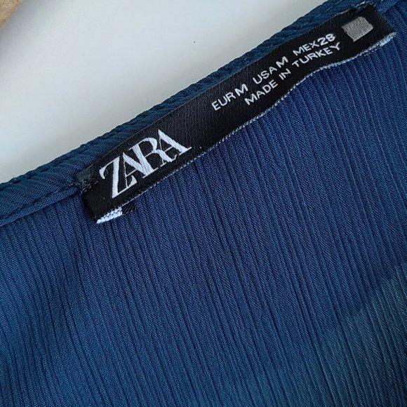 ZARA - V-Neck Blouse - Peacock Blue - Size Medium - Picture 4 of 4